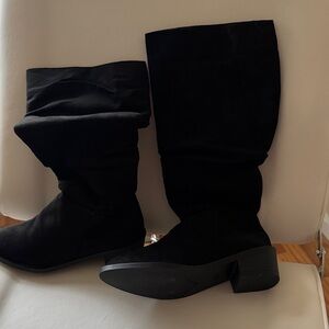 Black Women's Boots fax suede low heel , knee high never been worn